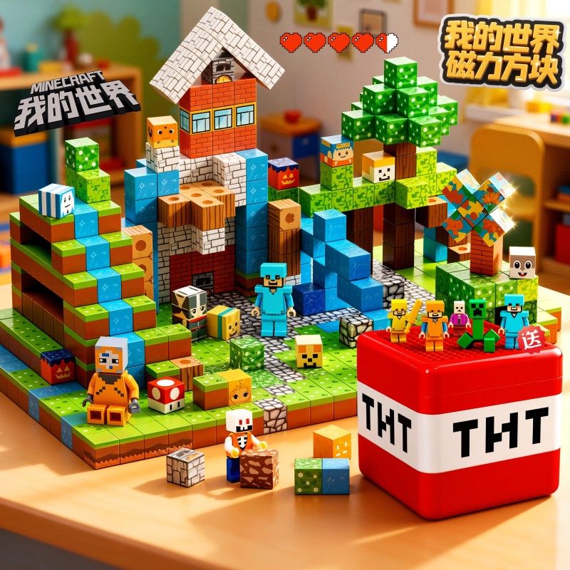 我的世界磁力方块全套女男孩小拼图儿童益智拼装磁铁吸积木玩具,玩具/童车/益智/积木/模型,普通塑料积木,淘宝优惠券,粉丝福利购,淘宝优惠卷