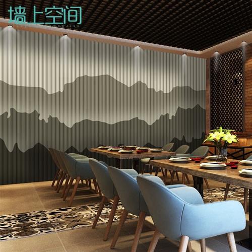 3d新中式景观背景墙纸饭店大厅壁纸火锅立体浮雕山水装饰壁画墙布图片