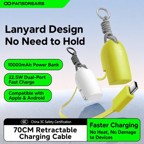 [CCC Certified] Fansdream Water Drop Power Bank 2026 New 10000mAh Retractable Cable,Airline Approved