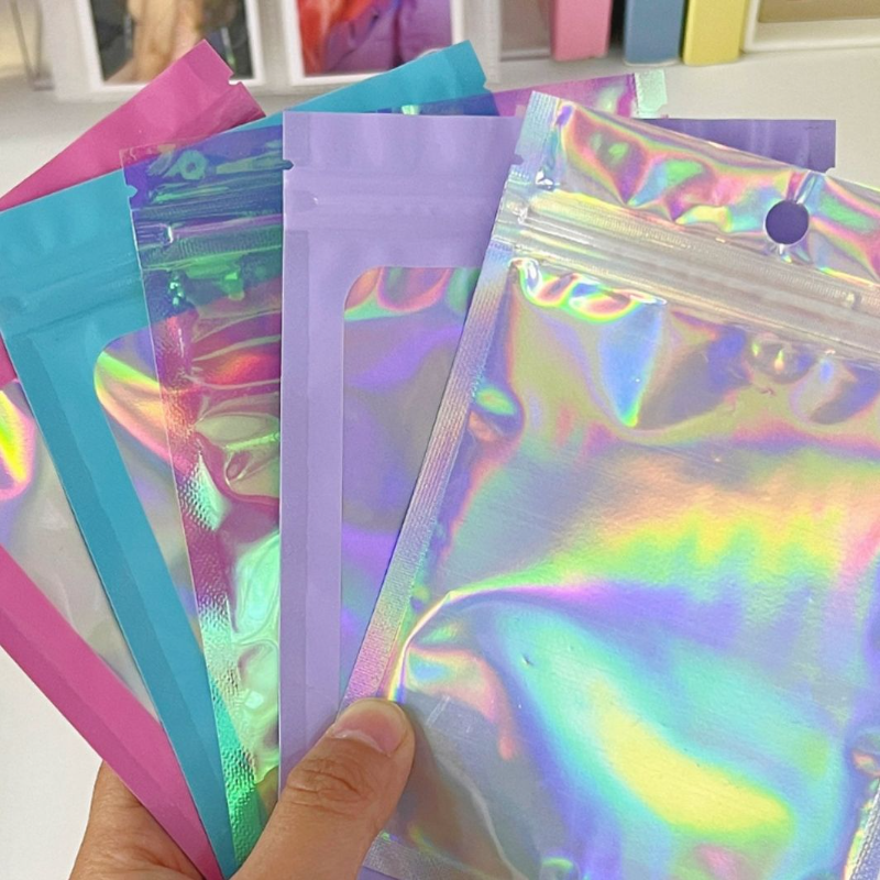 镭射拉链封口袋大号透明收纳包装袋饰品贴纸卡套分装袋