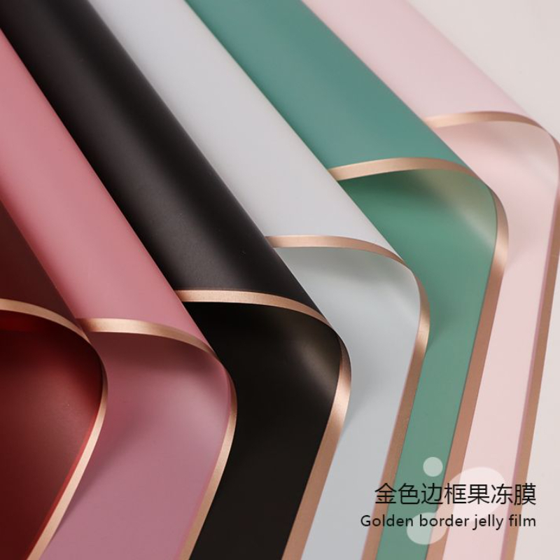 金色边框果冻膜花束包装纸高档鲜花包花纸花艺店材料