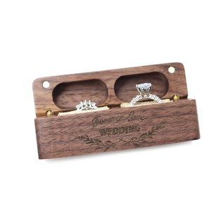 实木黑胡桃长对戒盒镭射wedding求婚戒指收纳盒包装 含绒布袋