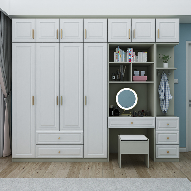 简约卧室家用组合大衣柜化妆台一体衣帽间三四门衣柜储物收纳柜