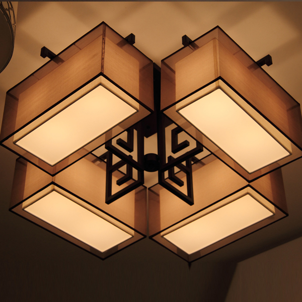 新中式吸顶灯现代简约卧室灯创意方形客厅餐厅酒店客房led布艺灯