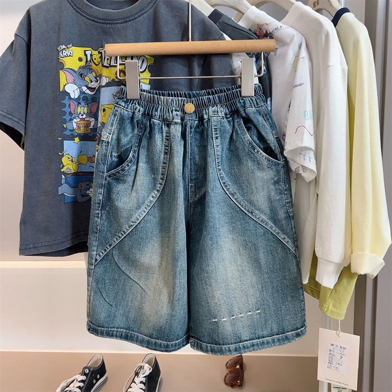 魔西童装夏季2025时尚柔软做旧色男童七分裤儿童宽松过膝裤五分裤