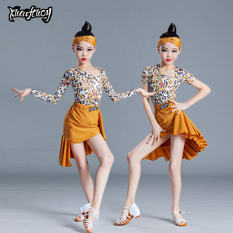 儿童拉丁舞练功服少儿分体舞蹈表演服女童长短袖拉丁舞裙演出服装