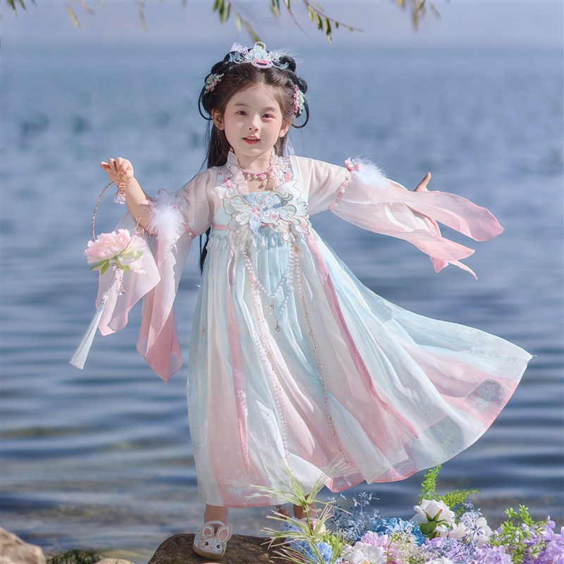 汉服女童2025春夏款儿童高端超仙国风亲子襦裙女孩薄款古装连衣裙