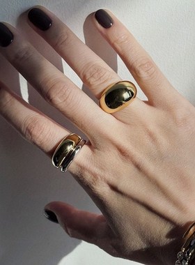 极简宽版叠戴气球戒指女轻奢小众设计高级感个性时髦金属面包指环