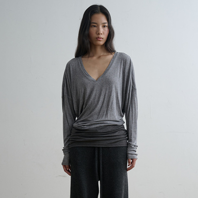 introutroV领下摆撞色长袖T恤