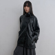 introutro立领廓形皮风衣单排扣宽松中长款 通勤复古风纯色上衣女