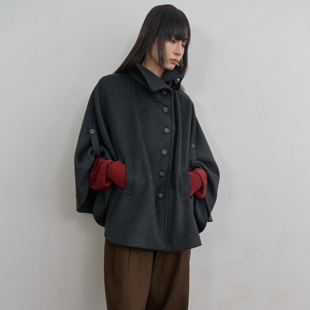 introutro斗篷羊毛大衣秋冬中长款纯色百搭通勤厚款长袖外套上衣