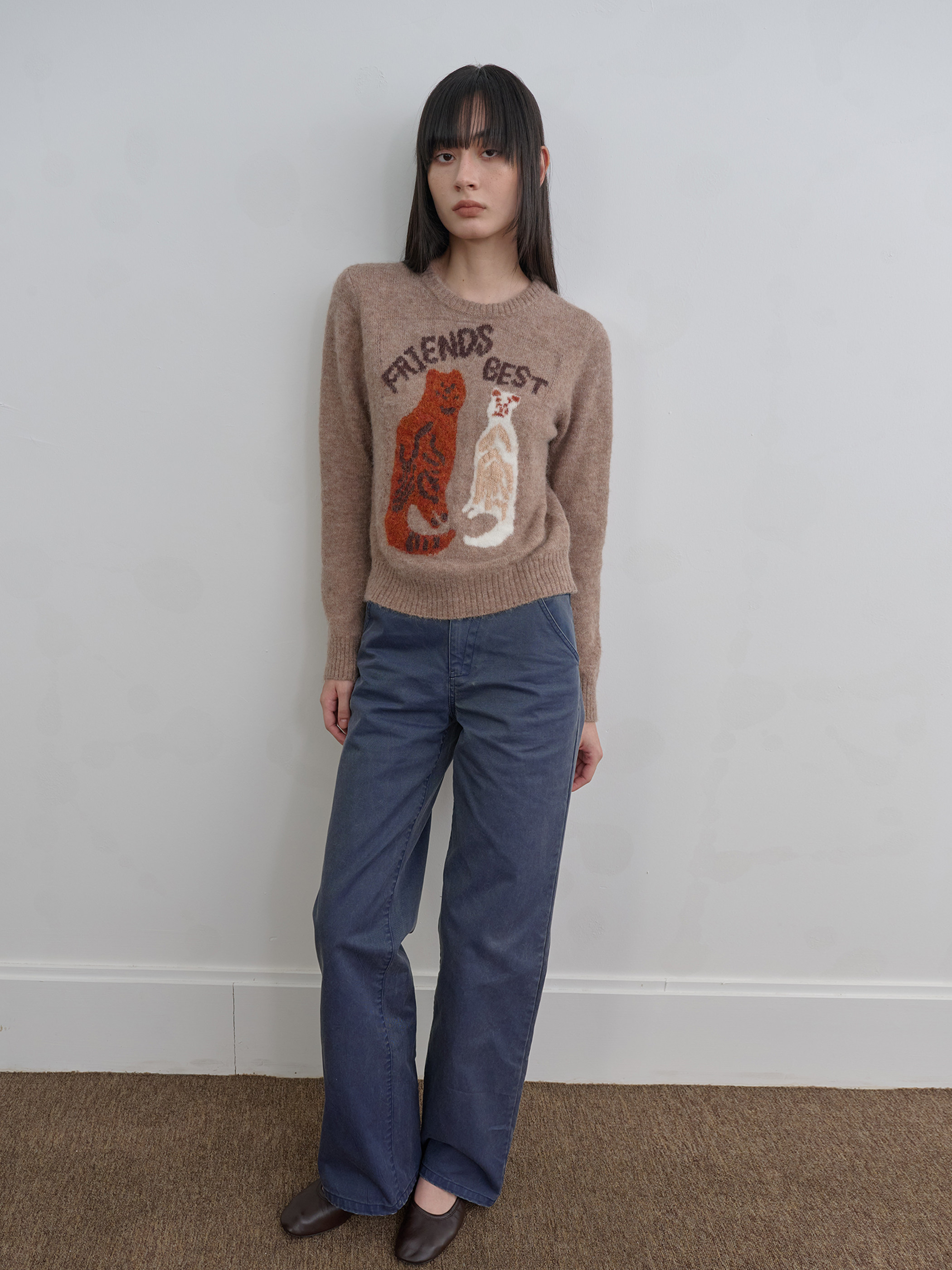 Cat Pattern Alpaca Sweater: Round Neck Wool Knit - Taobao product photo 5