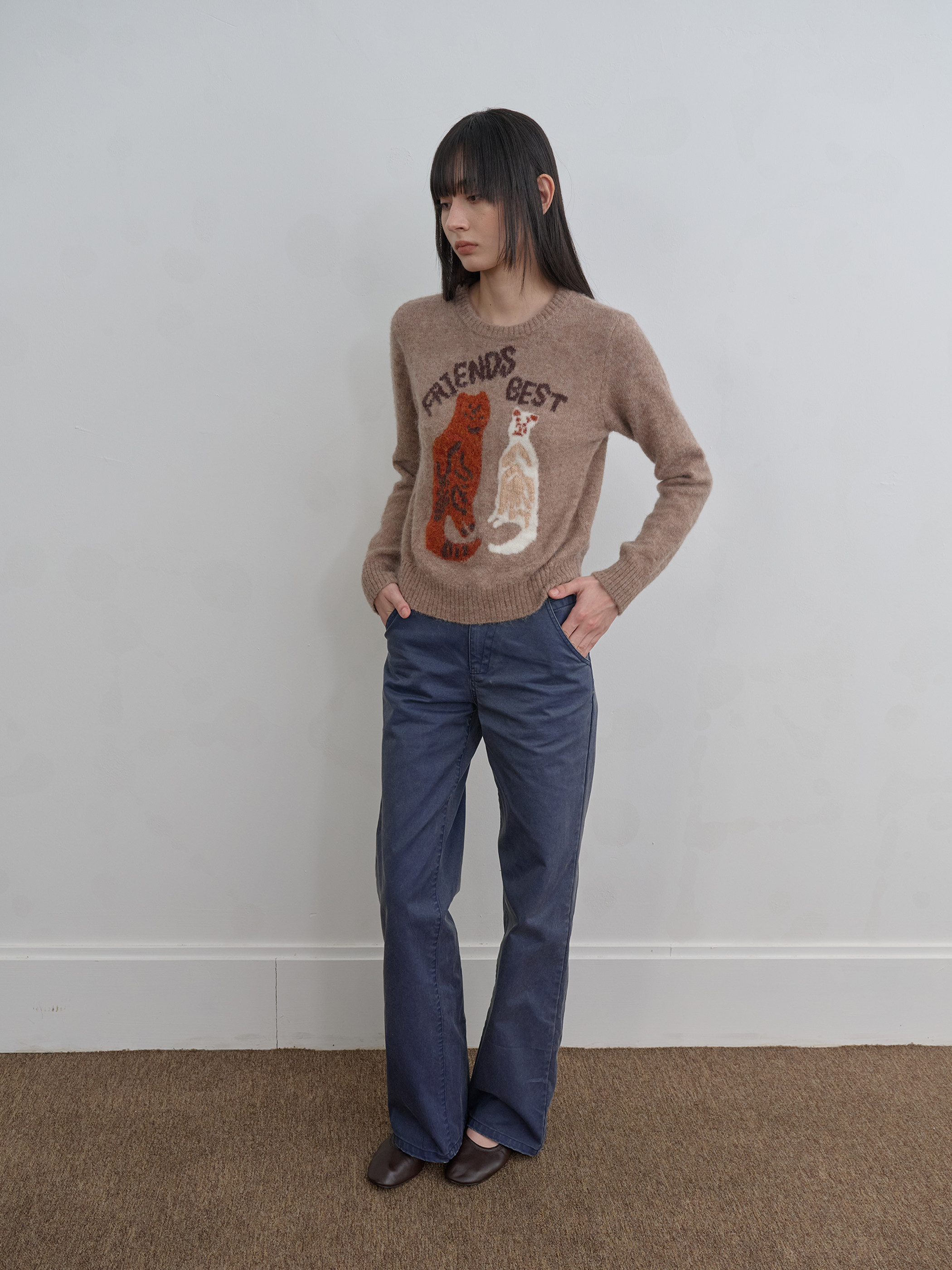 Cat Pattern Alpaca Sweater: Round Neck Wool Knit - Taobao product photo 3