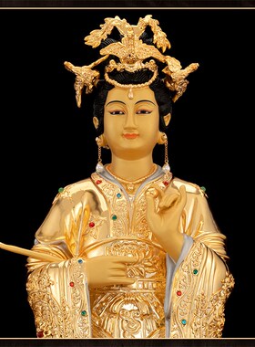 新品纯铜鎏金碧霞元君山东泰w安泰山奶奶道观神像家用供奉摆件泰