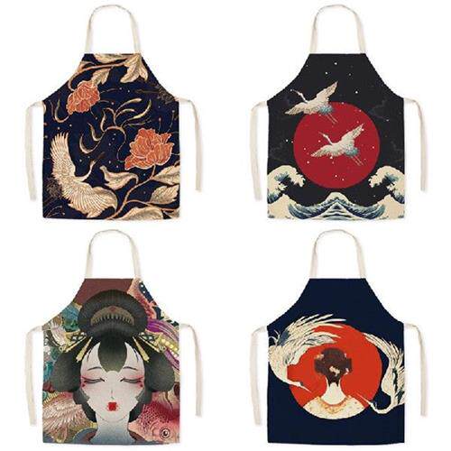 极速Japanese ukiyoe linen apron FuEji household kitchen grea