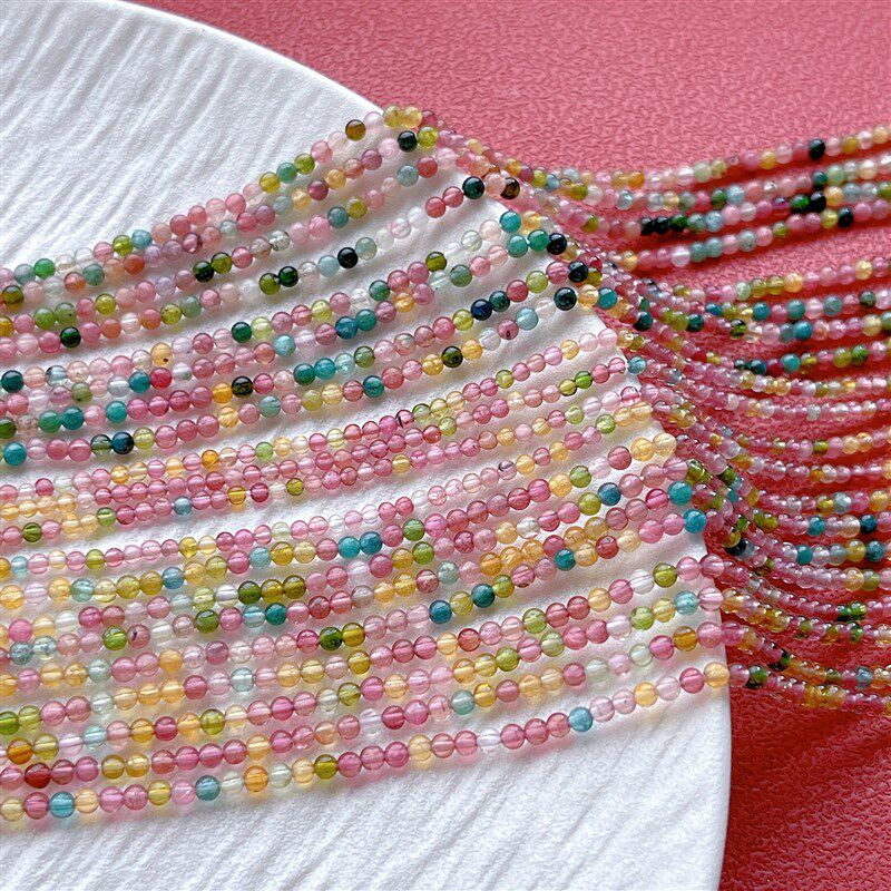 新品天然彩虹糖果色碧玺半成品长串散珠圆珠DIY手链W项链编绳串珠