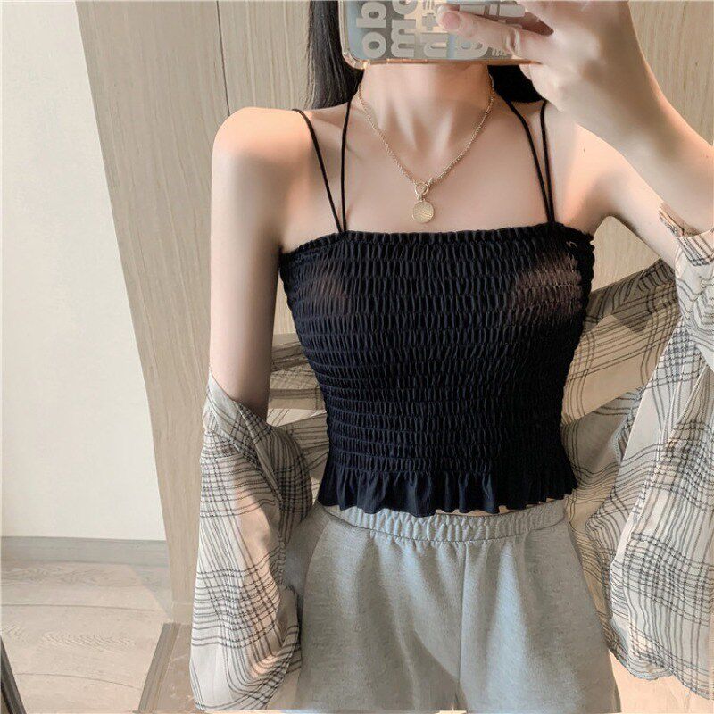 极速吊带背心女内搭夏带胸垫一体美背内衣网O红爆款防走光抹胸外