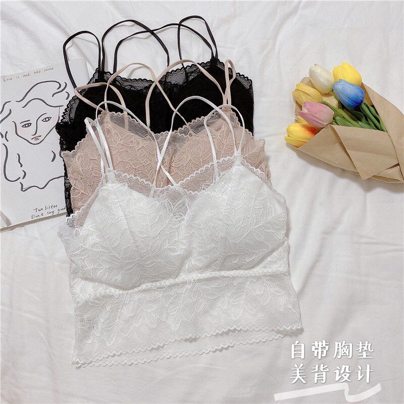 极速蕾丝a美背文胸一体内衣吊带背心小背心女带胸垫性感内搭抹胸