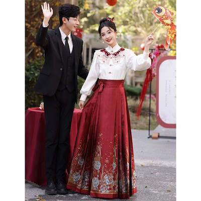 高端敬酒服新款冬季结q婚当天新娘便装旗袍礼服马面裙中式订婚服