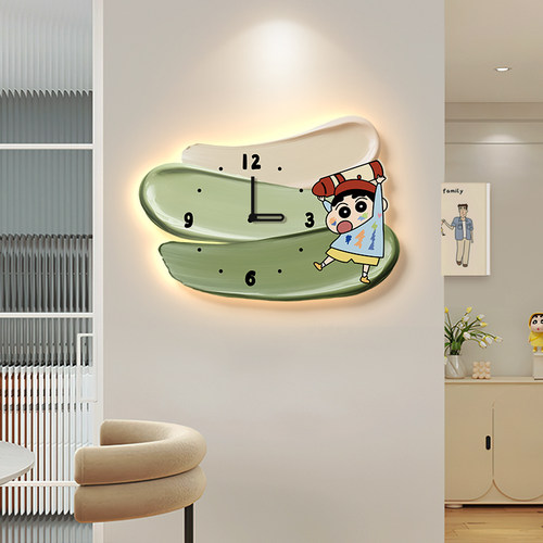 蜡笔小新创意客厅挂钟2024新款网红背景墙装饰画 画静音卧室钟表