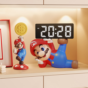 马里奥电子时钟摆件玄关电视柜桌面摆台式装饰闹钟表2026新款礼物