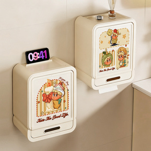 卡通创意纸巾收纳盒可爱卫生间壁挂式抽纸盒厕所卷纸巾架卷纸筒盒