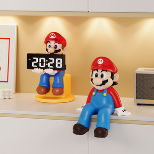马里奥玄关摆件坐姿手办卡通创意时钟摆台客厅桌面高档电视柜装 饰