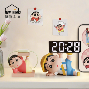 卡通蜡笔小新电子时钟玄关装饰摆件摆台式数字显示器创意手表支架