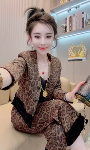 豹纹裤 裤 子女秋冬显瘦直筒哈伦裤 大码 子 休闲小脚萝卜裤 2025年新款