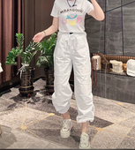 女辣妹百搭宽松抽绳直筒休闲裤 2026新款 裤 街头辣妹白色工装 美式