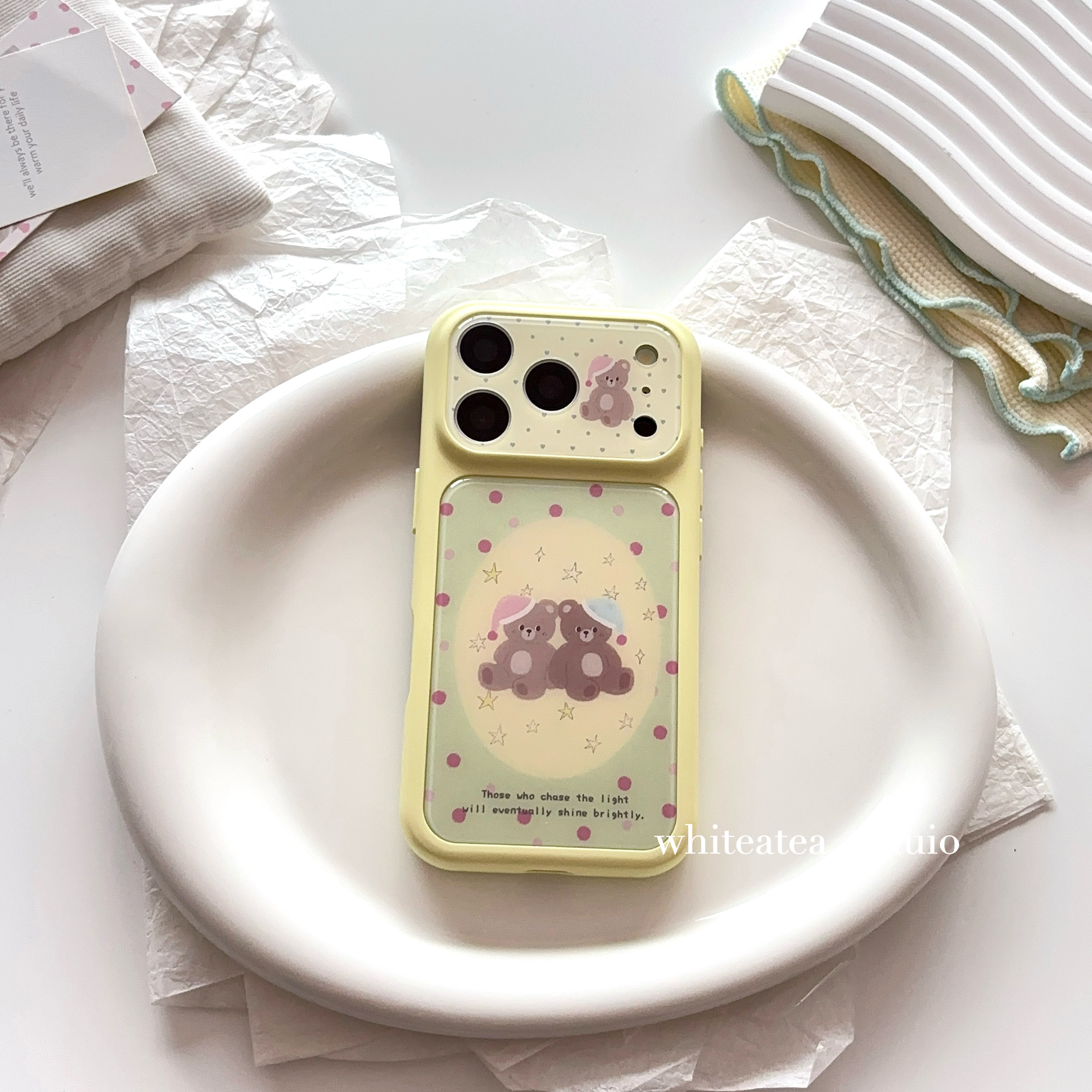 盐白茶ins清新黄色波点星星帽子小熊适用苹果17ProMax手机壳iPhone16小众15新款14高级感可爱卡通保护套夏女