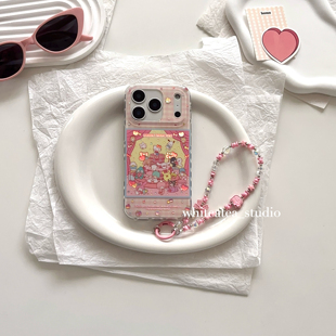 盐白茶ins可爱卡通粉格子炫彩生日派对kt猫适用苹果17ProMax手机壳iPhone16小众15新款 14高级感13保护套女秋