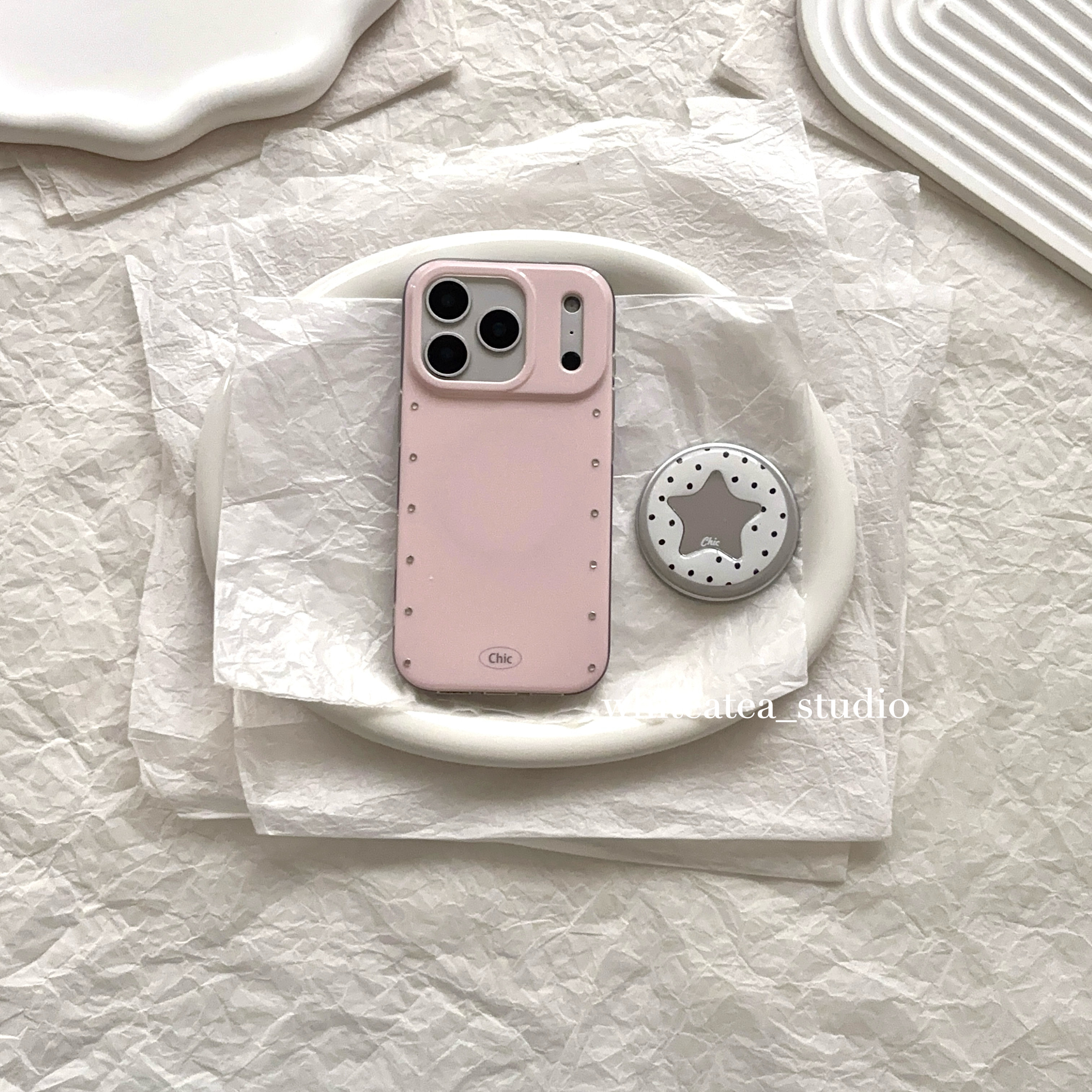 盐白茶ins简约温柔嫩粉色立体闪钻磁吸适用苹果17ProMax手机壳iPhone16小众15新款14高级感13保护套少女心秋