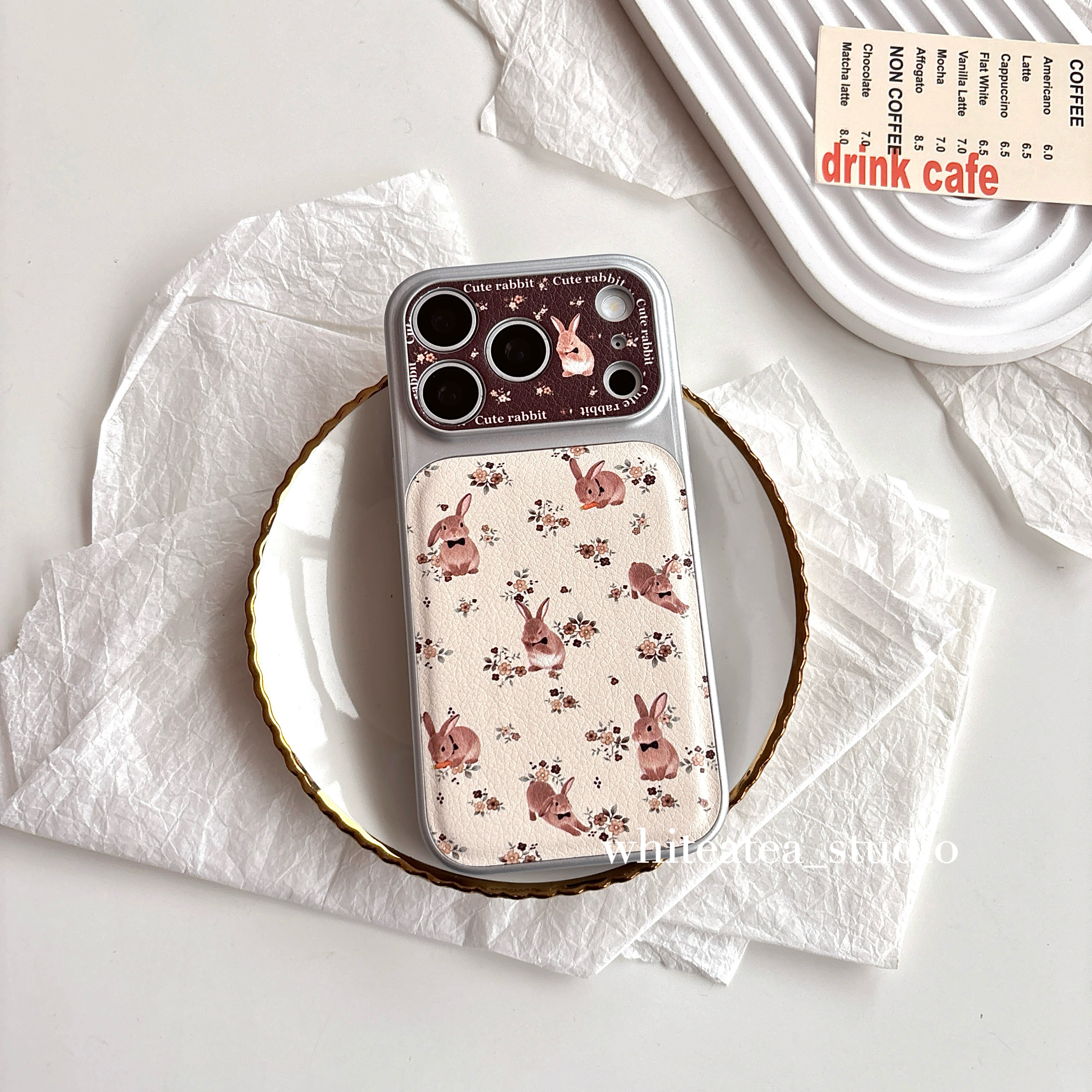 盐白茶ins复古可爱米白碎花兔子皮质适用苹果17ProMax手机壳iPhone16小众15新款14高级感13卡通保护套少女冬,3C数码配件,手机保护套/壳,淘宝优惠券,粉丝福利购,淘宝优惠卷