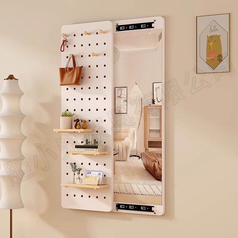 隐形穿衣镜推拉关闭隐藏全身镜子贴墙可遮挡壁挂洞洞板玄关试衣镜