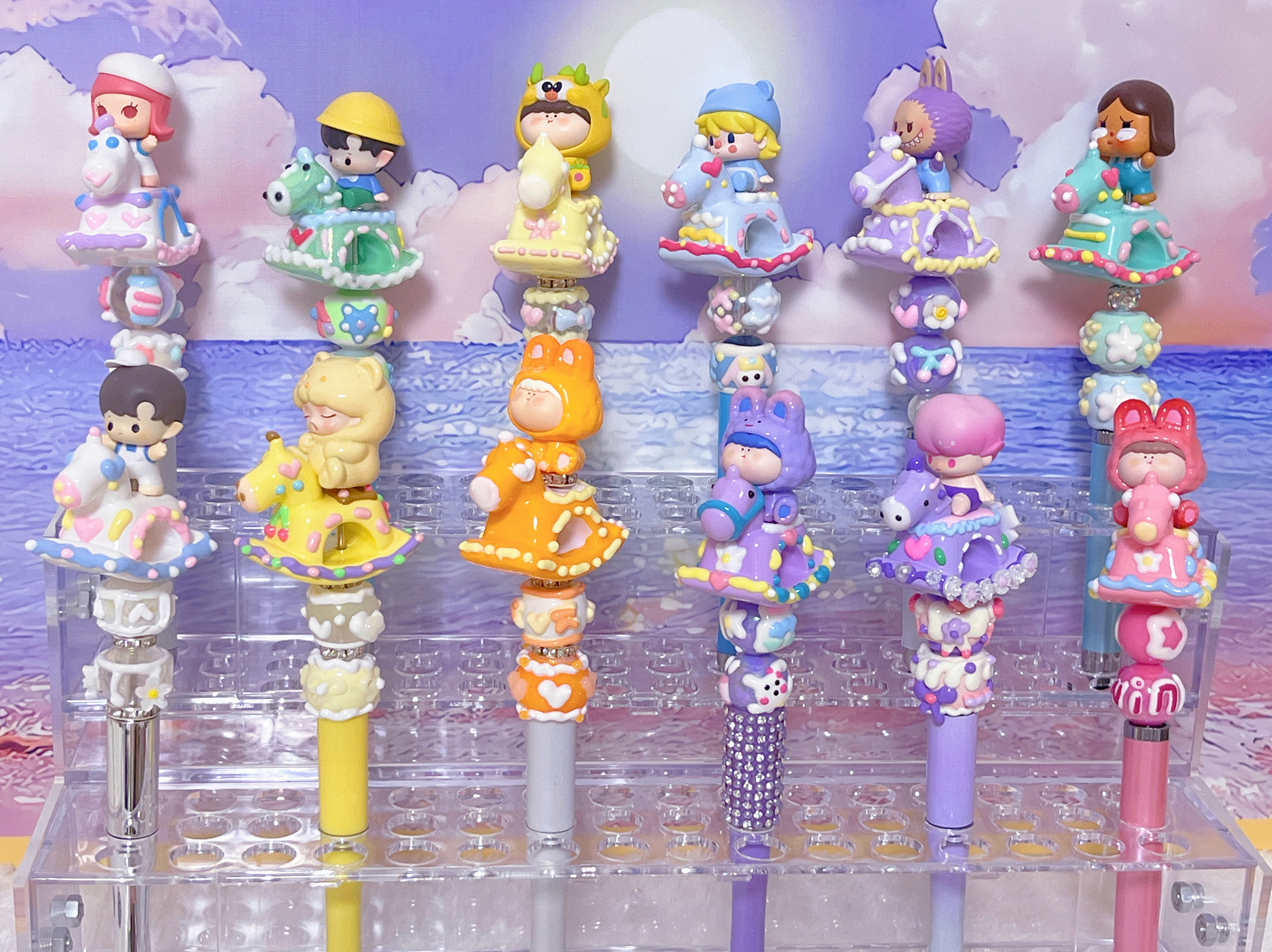 正版泡泡玛特萌粒木马重工串珠笔多巴胺手工diy圆珠笔