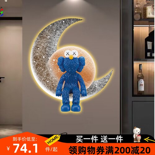 高级感太空人入户玄关装饰画带led气氛灯画创意饭厅过道发光挂画
