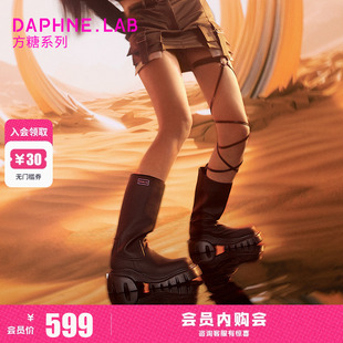 DAPHNELAB达芙妮方糖中筒靴机能西部靴显腿细