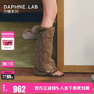 DaphneLab方糖凉靴26夏金属高跟裤管靴增高夹趾时装罗马凉靴凉鞋