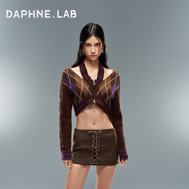 DAPHNELAB格纹毛衣开衫美拉德风