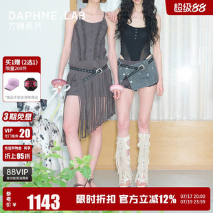 DaphneLab方糖金属高跟流苏及膝夹趾凉靴增高时装罗马凉靴凉鞋