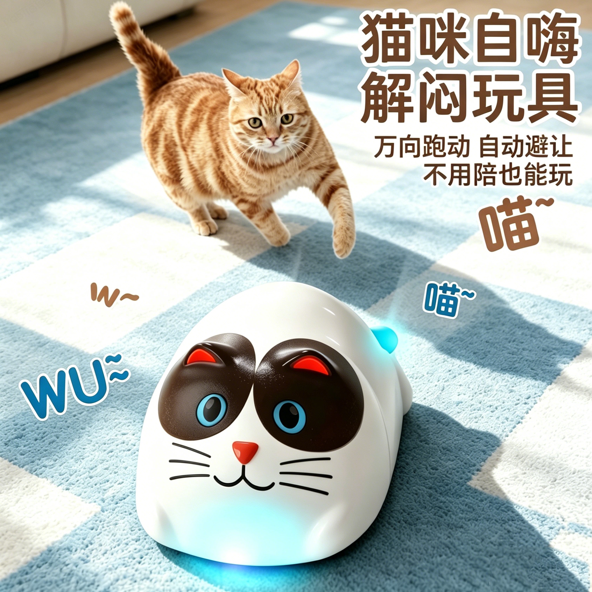 趣味逗猫玩具猫咪互动发声灯光自嗨逗猫棒宠物万向电动猫解闷玩具