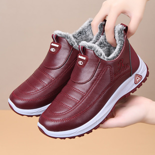 棉靴加厚防滑奶奶鞋 皮面加绒保暖妈妈鞋 防寒短靴 女冬季 老北京棉鞋