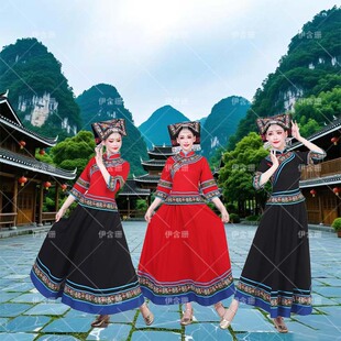 新款少数民族服饰布依族女壮族三月三服饰传统套装演出表演服刺绣