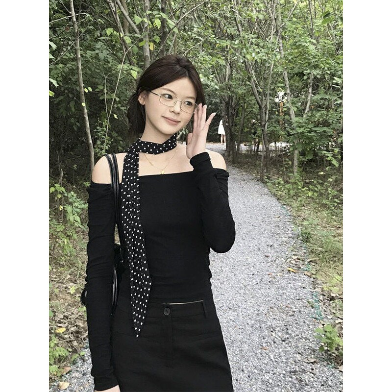 复古系脖黑色波点丝巾女2026新款高级感韩系长条飘带百搭领巾发带