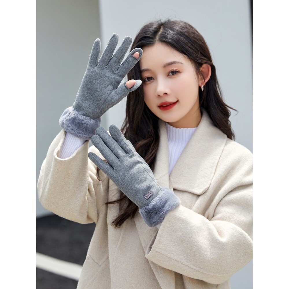 手套女士冬季加绒加厚保暖防寒骑行翻盖触屏露指漏二指男冬天新款