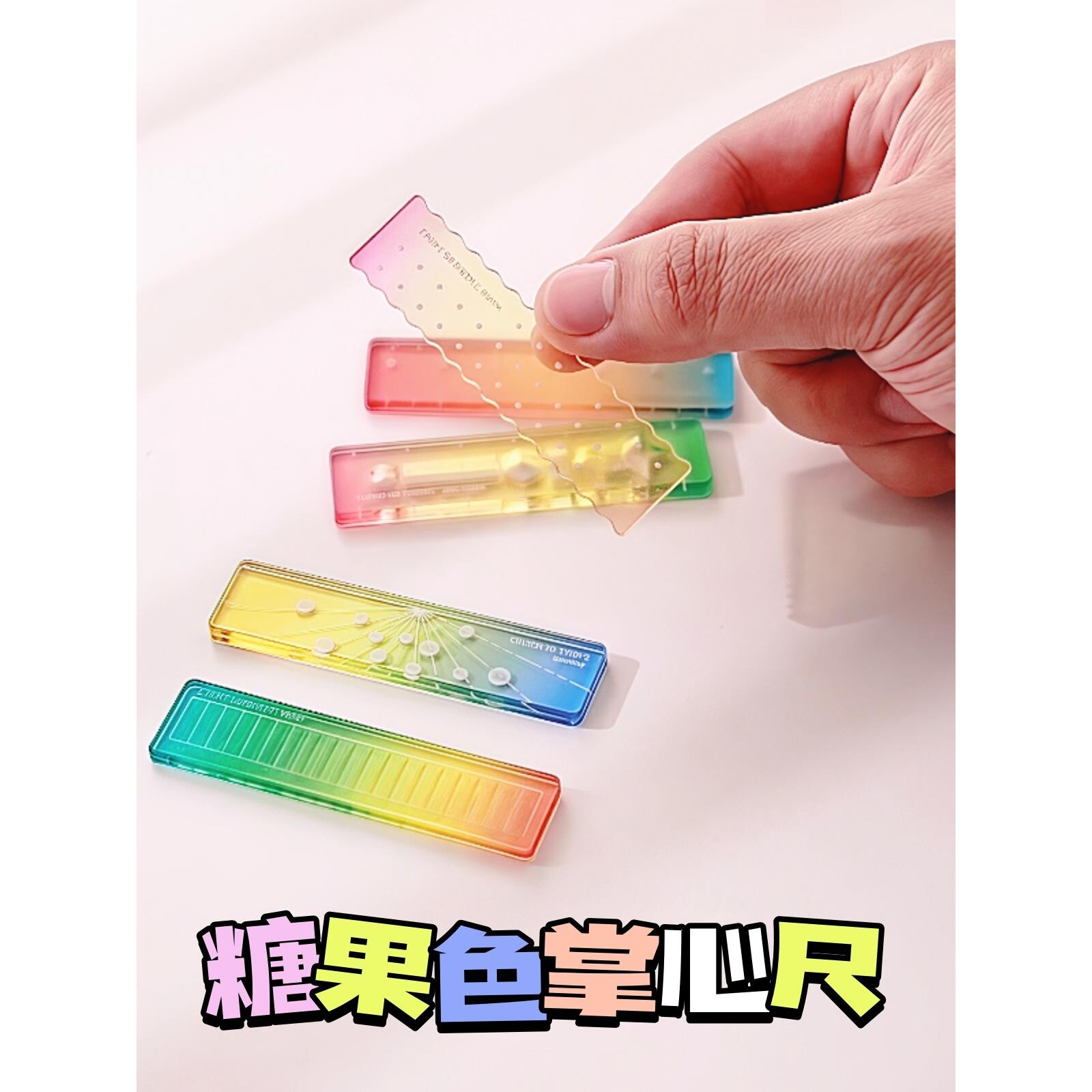 多功能尺子套装称心测量高颜值透明如意掌心尺糖果色迷你手帐尺