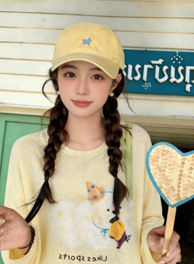 韩版刺绣黄色小马棒球帽女2026新款显脸小百搭遮阳大头围鸭舌帽子