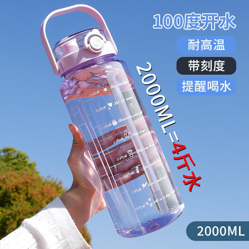 超大容量带吸管耐高温运动水杯图片