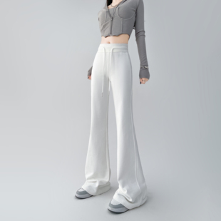 女秋拖地运动休闲裤 复古灰色微喇叭慵懒卫裤 子 无须美式 worxurnn